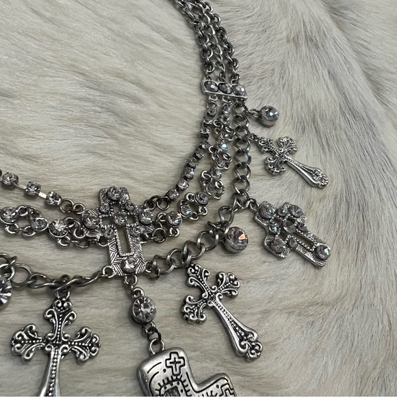 Western Rodeo Silver Cross Choker Necklace - Picture 6 of 8